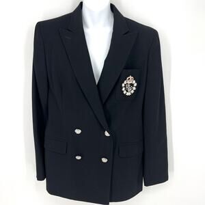 Vintage Lauren Ralph Lauren USA Womens Black Wool Double Breasted Blazer Emblem